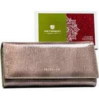 szary portfel damski z lakierowanej skóry naturalnej na zatrzask - peterson