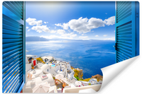 Fototapeta Do Sypialni Widok z Okna Santorini GRECJA Morze 3D 180cm x 120cm