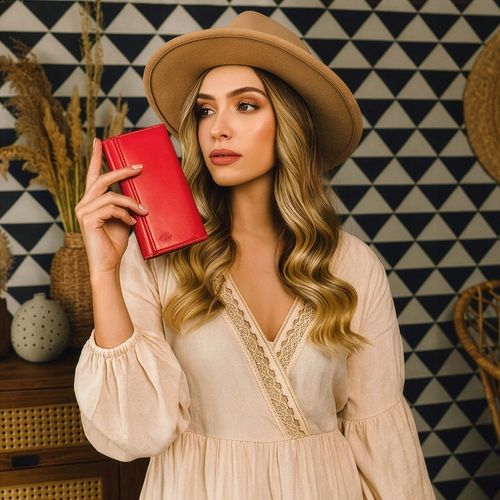 Duży Pojemny Portfel Damski Skórzany STEVENS Czerwony Z Ochroną RFID na Arena.pl