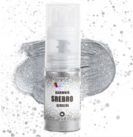 BARWNIK SPOŻYWCZY SREBRNY BROKAT W SPRAYU PYŁEK Z POMPKĄ JADALNY