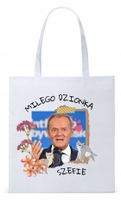 Donald Tusk Platforma Torba Eco Biała Shopper Z Nadrukiem Ze Zdjęciem
