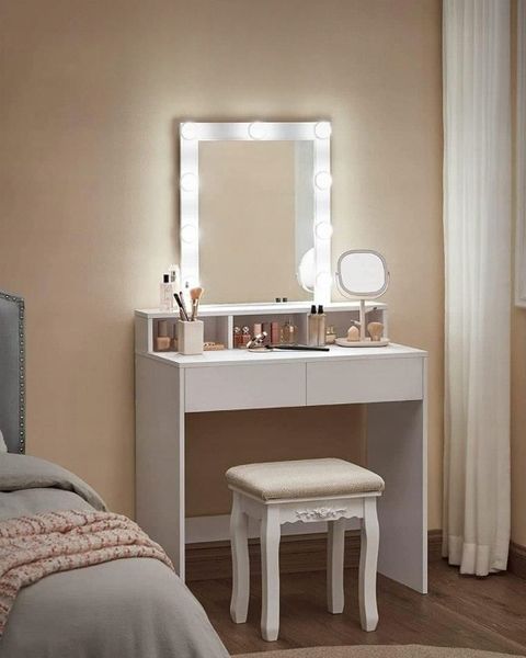 Toaletka biała lustro kosmetyczna oświetlenie 9 LED zdjęcie 15