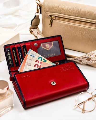 pojemny, skórzany portfel damski na zatrzask i suwak - peterson na Arena.pl