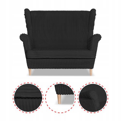 Zestaw uszak Rene Estella sofa fotele pufy czarny sztruks na Arena.pl