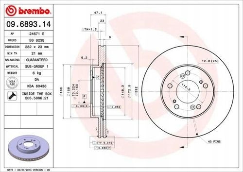 TARCZA HAM PRZOD 282X23 V BREMBO na Arena.pl