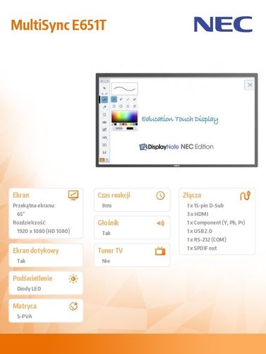 NEC 65'' MultiSync E651T S-PVA 1920x1080 400cd/m2 na Arena.pl