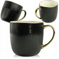 PORCELANOWY KUBEK NA KAWĘ HERBATĘ CZARNY ZDOBIONY ZE ZŁOTYM UCHEM 400ML