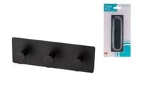 Wieszak łazienkowy na ręczniki stalowy 3 haczyki samoprzylepny czarny mat