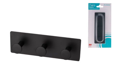 Wieszak łazienkowy na ręczniki stalowy 3 haczyki samoprzylepny czarny mat na Arena.pl