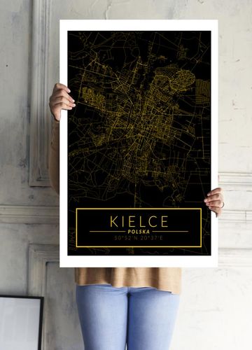 Kielce mapa złota - plakat 42x59,4 cm na Arena.pl