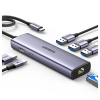 adapter 6w1 ugreen cm512 usb-c do 3x usb a 3.0, hdmi, rj45, pd converter