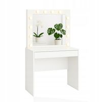 TOALETKA KOSMETYCZNA LED Z LUSTREM BIAŁA PODŚWIETLENIE SNOWY BIAŁA