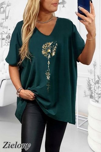 T-SHIRT KOSZULKA BAWEŁNA złoty dmuchawiec V dekolt oversize plus size T32 na Arena.pl