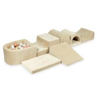 Największy piankowy plac zabaw z basenem micro Velvet soft beżowy + 100 piłek (różowe złoto, jasne złoto, perła)