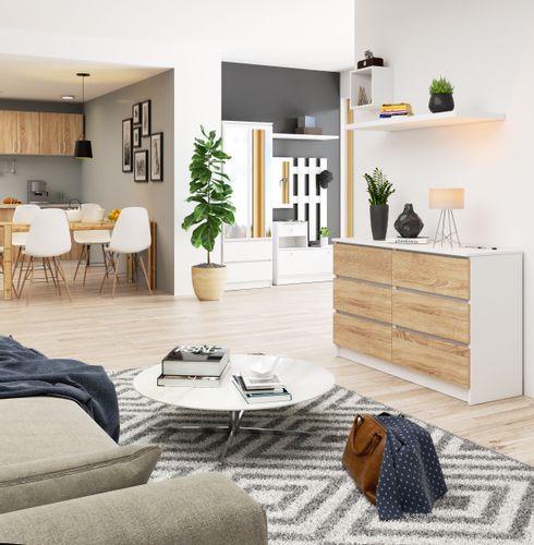 KOMODA K 120 cm 6 SZUFLAD BIAŁA / SONOMA na Arena.pl