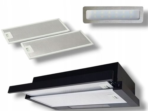 Czarny okap pochłaniacz kuchenny teleskopowy podszafkowy Marin 60cm na Arena.pl