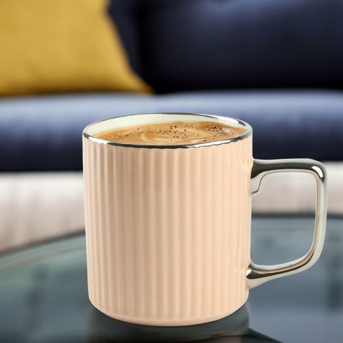 PORCELANOWY KUBEK NA KAWĘ HERBATĘ RÓŻOWY ZDOBIONY ZE SREBRNYM UCHEM 370ML na Arena.pl