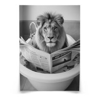 PLAKAT DO WC LEW W WANNIE Z GAZETĄ CZARNO-BIAŁA ABSTRAKCJA 20cm x 30cm