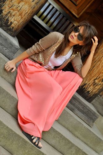 Długa rozkloszowana spódnica styl BOHO chaber na Arena.pl