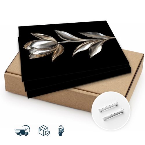 Obrazy Do Sypialni Set Złote Srebrne Kwiaty Natura Styl Glamour 90cm x 40cm na Arena.pl