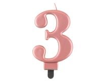 Świeczka na tort cyfra 3 różowe złoto urodziny
