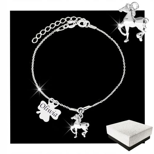 Srebrna Bransoletka dla Dziewczynki Koń Konik Koniczynka GRAWER Srebro 925 na Arena.pl
