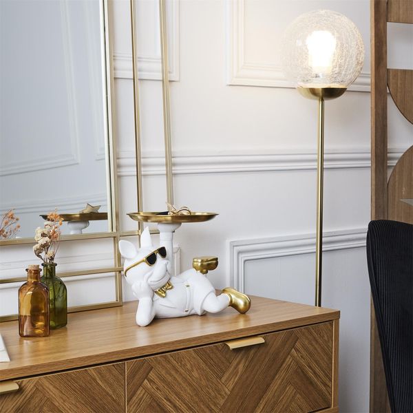 Figurka Buldog leżący z tacą biała zdjęcie 2