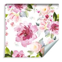 Tapeta w Rolce Kwiaty Liście Malowane Akwarelą Natura Dekoracja