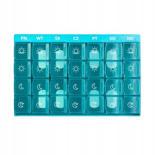 POJEMNIK ORGANIZER KASETKA PUDEŁKO NA LEKI 7 DNI 4 PORY VITAMMY PILLA 7x4 na Arena.pl