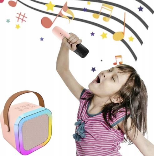 BEZPRZEWODOWY PRZENOŚNY ZESTAW DO KARAOKE ZESTAW RGB 2 MIKROFONY USB na Arena.pl