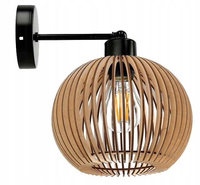 LAMPA KINKIET E27 ścienny stały loft KULA Drewno zdjęcie 1