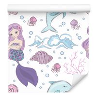 Tapeta dziewczęca syreny delfiny rośliny bajka