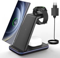 STACJA ŁADUJĄCA INDUKCYJNA 3 W 1 BEZPRZEWODOWA 15W LED CZARNA