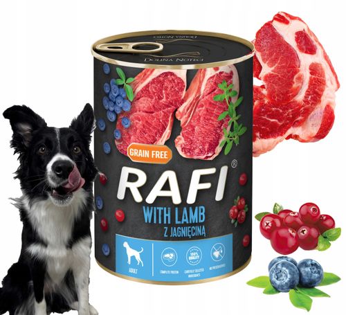 karma mokra dla psów rafi z jagnięciną, borówką i żurawiną 400g - 6 szt. na Arena.pl