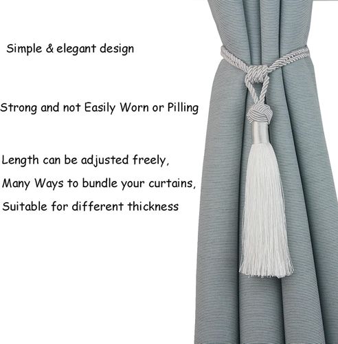 Upinacz do Zasłon Chwost Sznur z Frędzlami 60cm Zestaw 4 Sztuki Biały na Arena.pl