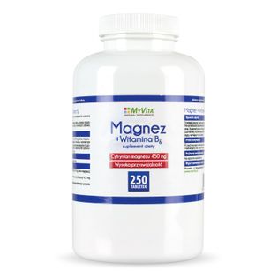 Magnez Cytrynian Magnezu 450mg + Witamina B6 250 tabletek MyVita