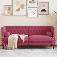 Sofa Chesterfield z wałkami, dwuosobowa, bordowa, aksamit
