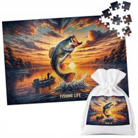 PUZZLE TRADYCYJNE - WĘDKARSKIE WZORY RYBAK WĘDKA FANATYK RYBA - 24 el