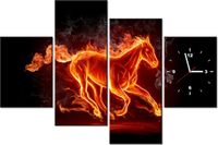 120CM 80CM ZEGAR 4 ELEM OGNISTY KOŃ OBRAZ ŚCIENNY