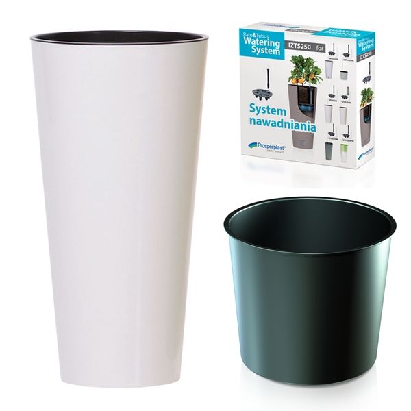 Doniczka z nawadnianiem Tubus shine DTUS200S | Biały, Wymiary 20x38.1 cm, Prosperplast zdjęcie 1