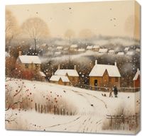 Obraz 70x70cm Wioska Otulona Śniegiem