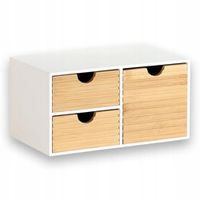 ORGANIZER DREWNIANY Z 3 SZUFLADAMI KUFEREK PUDEŁKO 27X16X14 CM BIAŁY BAMBUS