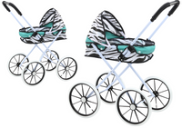 Wózek Dla Lalek Duże Koła Składany Zebra Turkus