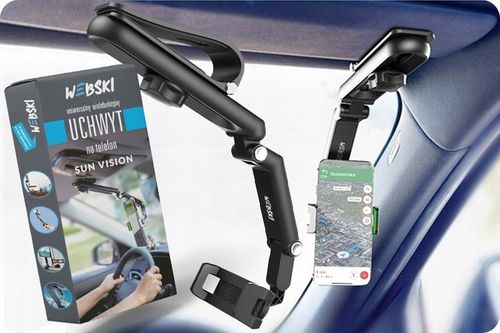 SAMOCHODOWY UCHWYT NA TELEFON NA OSŁONĘ PRZECIWSŁONECZNĄ DO AUTA REGULOWANY na Arena.pl