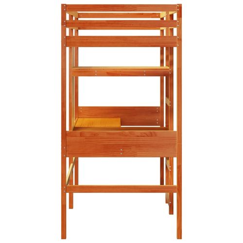 Łóżko na antresoli, z biurkiem i półkami, brąz, 90x200cm, sosna na Arena.pl