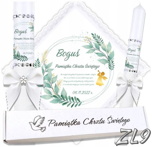 Biała szatka i świeca do chrztu ECO imię i data BOHO gromnica pudełko na Arena.pl