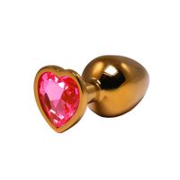 gold medium heart-shaped butt plug with pink crystal