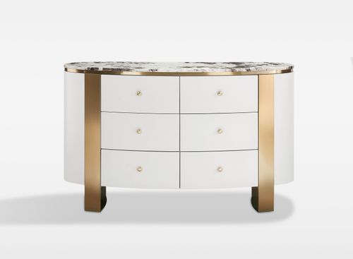 Komoda biała Sofia na złotych nogach z kamiennym blatem 140x40x85 na Arena.pl