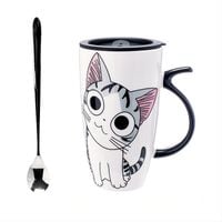 Kubek Ceramiczny Z Pokrywką - KOTEK - Idealny Na Prezent Biały Kotek 600ml