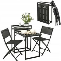 MEBLE NA BALKON OGRÓD TARAS składane komplet ZESTAW Stół 2 krzesła czarny